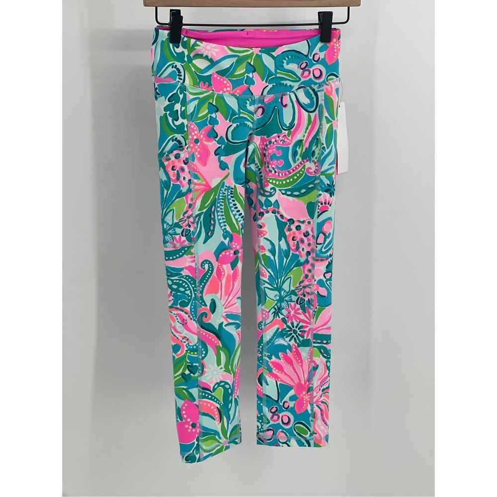 Lilly Pulitzer Leggings Weekend Crop Turquoise Oasis‎ Golden Hour Women's XS New